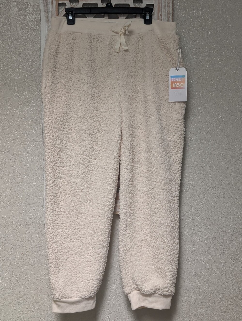 NWT Cali 1850 ivory sherpa pants women's XL jogger loungewear cozy beach coastal